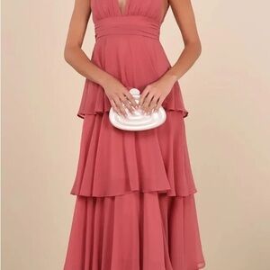 Elegant Sleeveless Tiered Maxi Dress - Rose